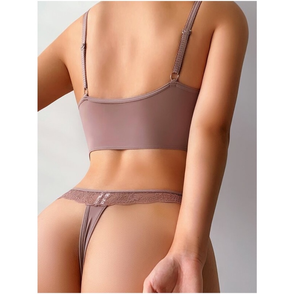 Cream Floral Lace Thong Lingerie Set Sexy Pajamas - Picture 9 of 11